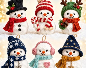 Snowman Crochet Pattern PDF, Christmas Amigurumi Ornament Set, Winter Holiday Decor, DIY Crochet Pattern, Instant Download