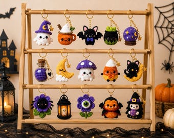 Häkelanleitungen für Halloween-Schlüsselanhänger (PDF-Paket), 15 Amigurumi-Schlüsselanhänger-Anleitungen in 1, Häkelanleitungen ohne und mit wenig Nähaufwand