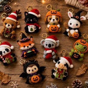 Christmas Halloween Crochet Keychain Pattern Bundle PDF, 10 Amigurumi Animal Keychains, Cute Holiday Charms, Instant Download