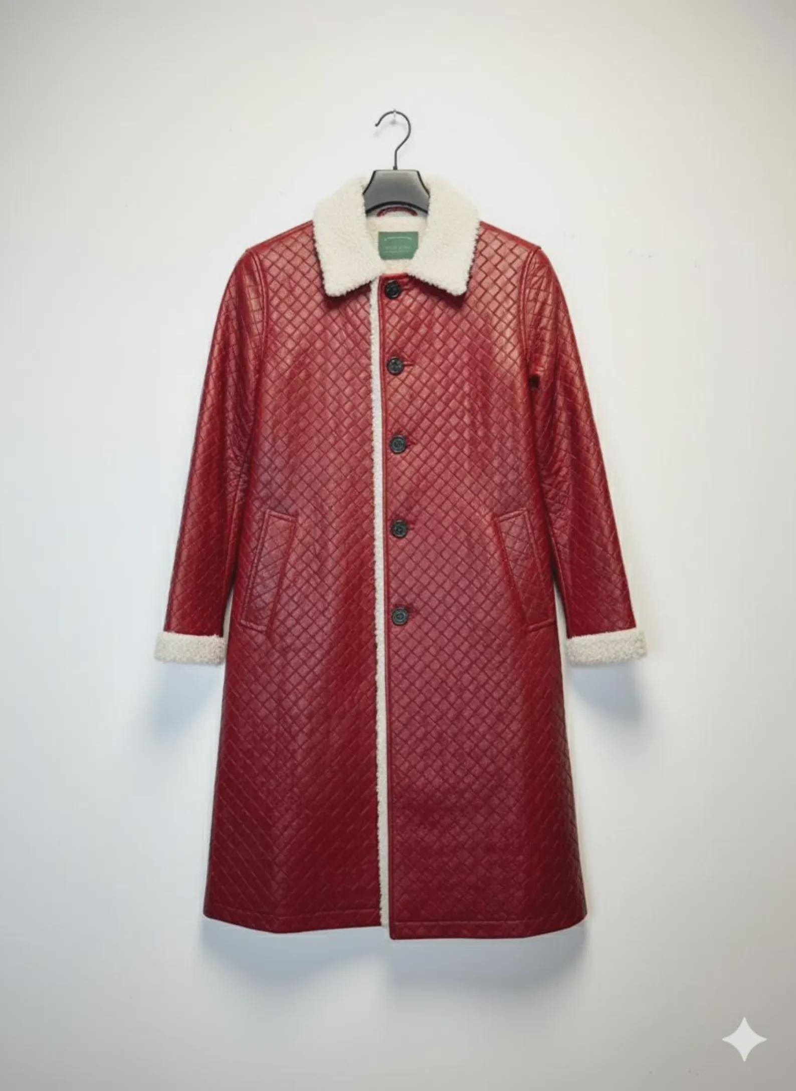 Bottega Veneta Christmas Woven Leather Trench Coat, Weaving leather jacket, Handmade Knitted Style Unisex