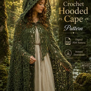 Fantasy Hooded Shawl Crochet Pattern, Elven Cloak, Woodland Cape, Instant Download Guide