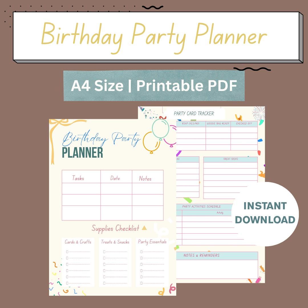 Birthday Party Planner Printable for Kids | A4 Party Organizer ...