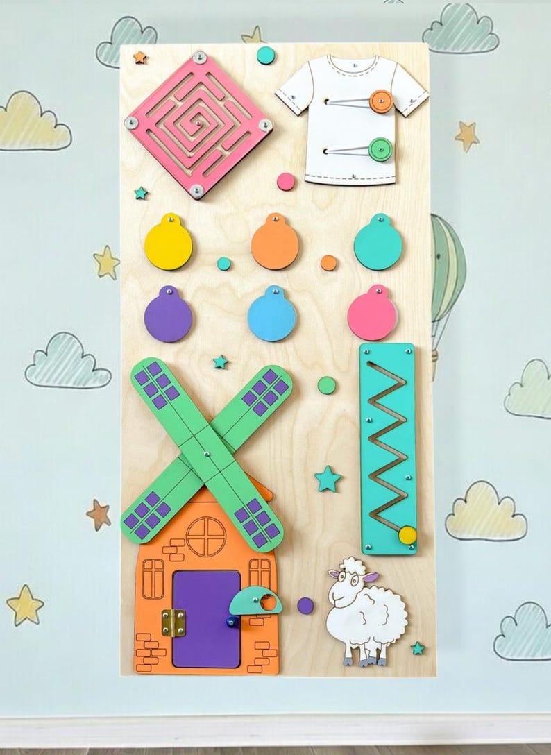 Montessori Busy Board Wall Toy, Large Wooden Activity Board for Daycare ...
