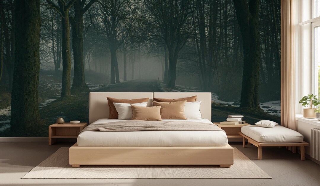 Foggy Forest Wall Mural Wallpaper, Peel and Stick Removable Wallpaper ...