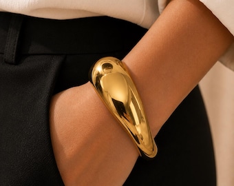 Gold Cuff Bracelet, Chunky Gold Bangle, 18K Gold Plated Open Cuff, Statement Bracelet, Sculptural Jewelry, Minimalist Gift for Women