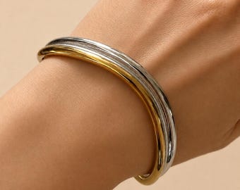 Mixed Metal Bangle, Two Tone Bangle, Gold Plated Sculptural Bracelet, Organic Wavy Bracelet, Statement Jewlery, Gift for Her