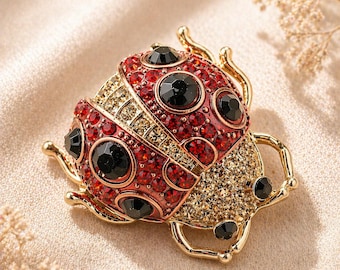 Good Luck Ladybird Brooch – Gold Tone Crystal Insect Pin – Jewellery Gift for Her - Ladybug Pin - Mothers Day Gift