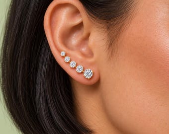 GRA Certified Moissanite Ear Climber Earrings, Gold Ear Crawler, 14K Gold Plated Premium Brass, Dainty Earrings, Jewellery Gift for Her