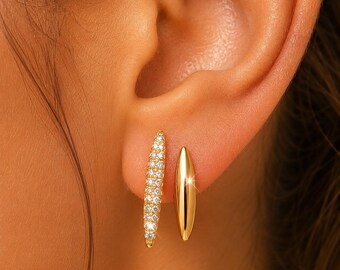 Gold CZ Stud Earrings, 18K Gold Plated Pavé Earrings, Dainty Luxury Everyday Studs, Minimalist Statement Jewelry Gift for Women