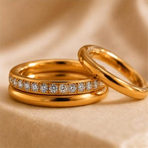 Gold Multi Band Ring Set of 3, Diamond Stacking Rings, Dainty Minimalist Gold Bands, Layered Gold Plated Ring Set, Everyday Jewelry Gift