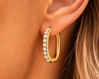 Gold Huggie Hoop Earrings, Dainty CZ Hoop Earrings, Minimalist Gold Jewelry, Small Hoop Earrings, Everyday Earrings, Gift for Her