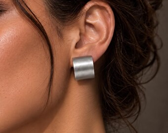 Statement Clip On Earrings, No Piercing Gold or Silver Studs, Sculptural Brushed Metal Earrings, Unique Gift for Her