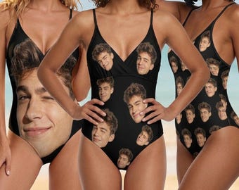 Gepersonaliseerde gezichtsbadpak voor vrouwen, badpak met aangepaste foto, grappig gezicht damesbikini, badmode uit één stuk, vrijgezellencadeau voor haar