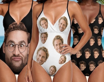 Custom Face Swimsuit, Personalized Photo One Piece Swimwear, Funny Bachelorette Bathing Suit, Beach Vacation Gift, Custom Women Swimwear