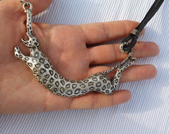 Leopard necklace bold in silver tone / Wild jewelry metal cast