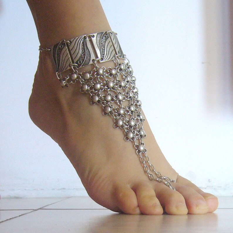 Barefoot sandal ethnicChainmaille foot chain boldbelly dancer accessory ethnicfoot chain bold