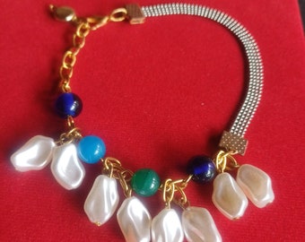 Pearl,agate,gold bracelet