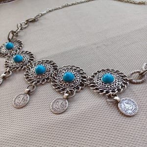 Metal Belt Turquoise with Coin Charms