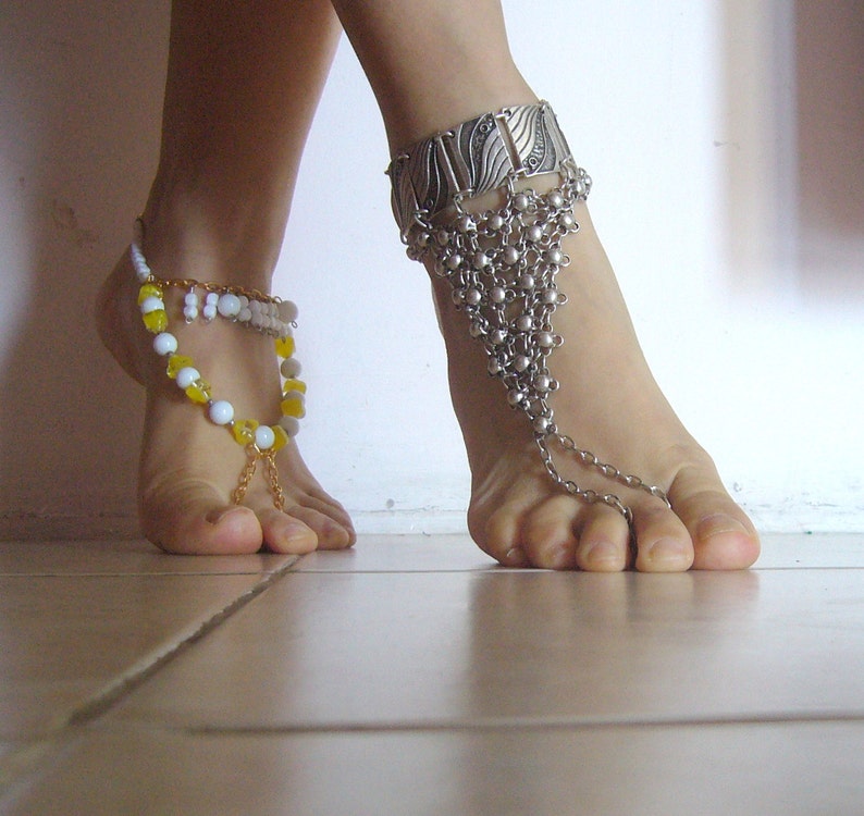 Barefoot sandal ethnicChainmaille foot chain boldbelly dancer accessory ethnicfoot chain bold