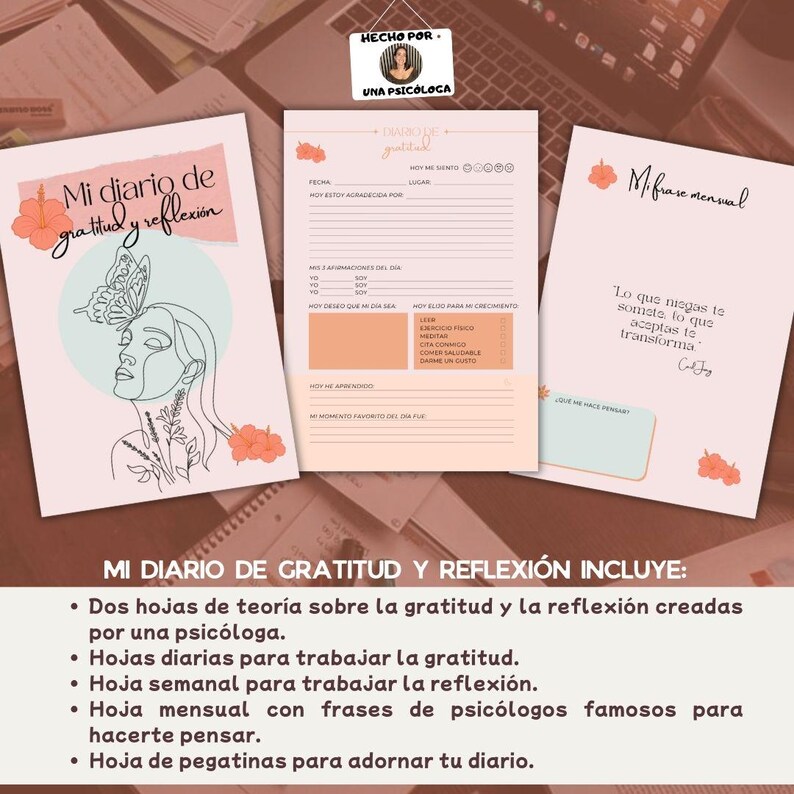 Diario de Gratitud Imprimible | Diario de reflexión y autocuidado ...