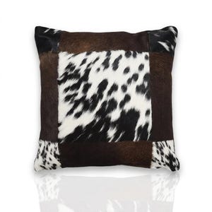 Cowhide Patchwork Cushion Cover – Genuine Leather Throw Pillow, Rustic Western Home Decor