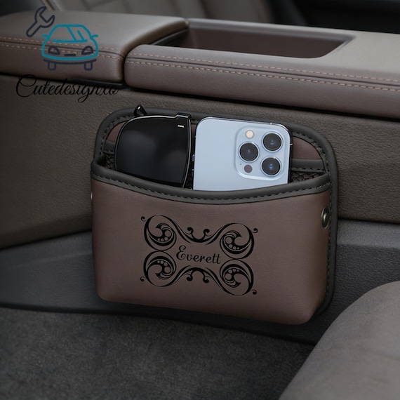 Personalized Leather Car Storage Bag Multifunctional Door Console Seat Phone Holder Hanging Organizer Custom Auto Accessory