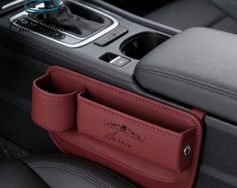 Personalized Car Seat Gap Storage Box Multifunctional Auto Crevice Organizer with Cup Holder Car Interior Accessories Custom Name Gift