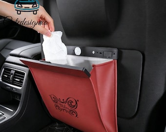 Personalized LED Car Trash Can Custom Leak Proof Magnetic Closing Garbage Bin with Trash Bags Universal Auto Backseat Console Door Accessory