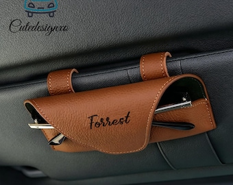 Personalized Car Visor Sunglasses Holder Custom Leather Glasses Clip Car Sun Visor Organizer Car Accessories Birthday Gift
