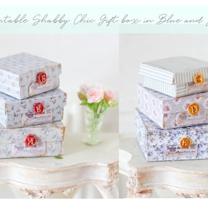 Dollhouse Miniature Printable- 12th scale-  Shabby Chic Gift Box in Blue and Green Series (3 size, 6 pattern) [Digital File]