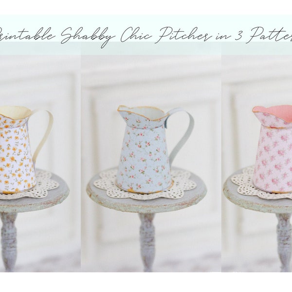 Dollhouse Miniature Printable- 12th scale DIY - Shabby Chic Pitcher in 3 patterns and different sizes [Digital File]