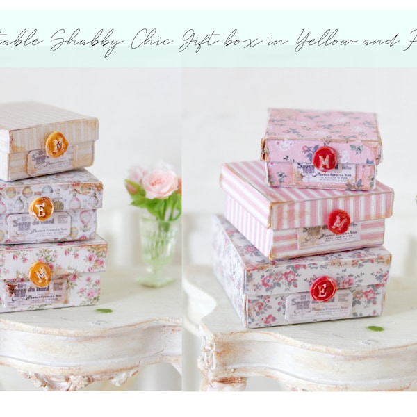 Dollhouse Miniature Printable- 12th scale-  Shabby Chic Gift Box in Pink and Yellow Series (3 size, 6 pattern) [Digital File]