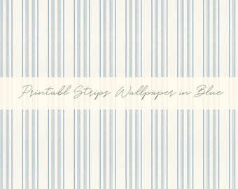Dollhouse Miniature Printable- 12th scale DIY - Printable Strips Wallpaper in Vintage Blue [Digital File]/Digital Vintage Paper Pattern