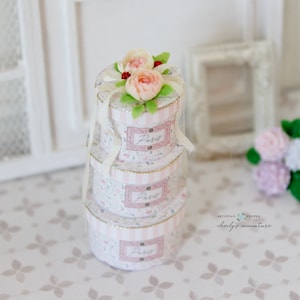 Dollhouse Miniature Flowers- 3 Hat Box with Roses- 12th scale miniature - Handmade Cold Porcelain Flowers OOAK by Cheily