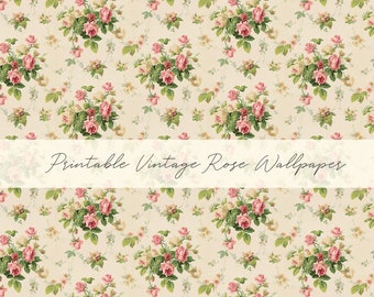 Dollhouse Miniature Printable- 12th scale DIY - Printable Vintage Rose wallpaper[Digital File]/Digital Vintage Paper