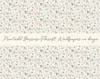 Dollhouse Miniature Printable/ Digital Vintage Paper Pattern- 12th scale DIY - Printable Berries/Floral Wallpaper in beige [Digital File]