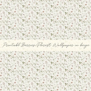 Dollhouse Miniature Printable/ Digital Vintage Paper Pattern- 12th scale DIY - Printable Berries/Floral Wallpaper in beige [Digital File]