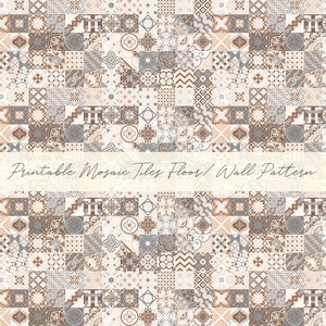 Dollhouse Miniature Printable- 12th scale DIY - Printable Mosaic Tile Pattern for Floor/Wall [Digital File]/Digital Vintage Paper Pattern