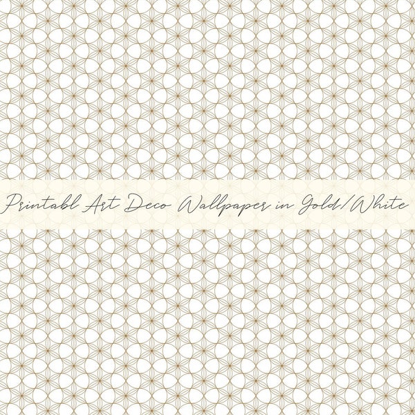 Dollhouse Miniature Printable Wallpaper- 12th scale DIY - Printable Art Deco/Japanese Wallpaper in Gold/White [Digital File]