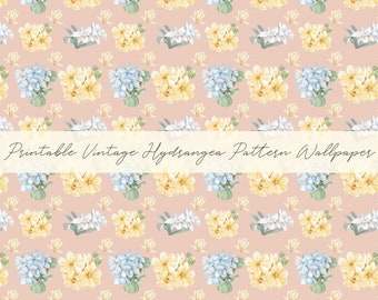 Dollhouse Miniature Printable Wallpaper- 12th scale DIY - Printable Vintage Hydrangea Pattern Wallpaper [Digital File]
