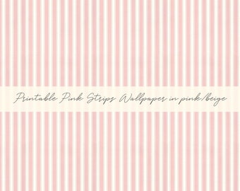 Dollhouse Miniature Printable- 12th scale DIY - Printable Pink Stripes Wallpaper in pink/beige[Digital File]/Digital Vintage Paper Pattern