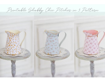 Dollhouse Miniature Printable- 12th scale DIY - Shabby Chic Pitcher in 3 patterns and different sizes [Digital File]