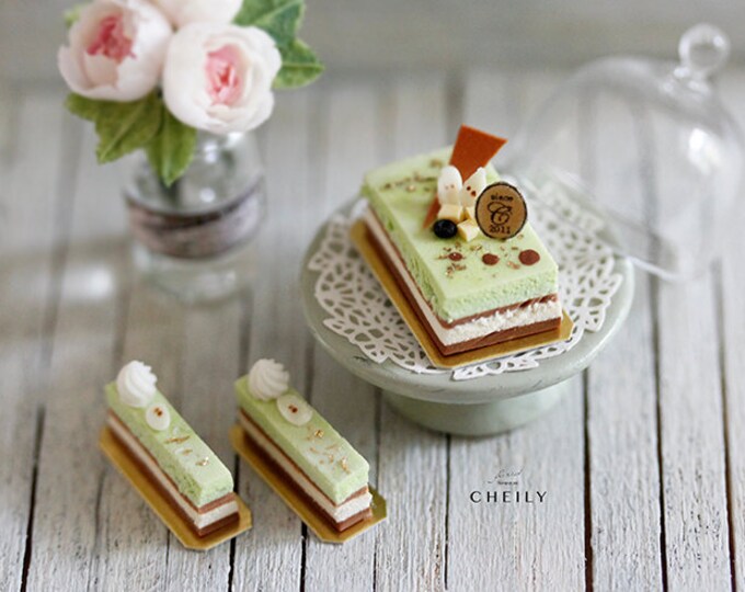 Dollhouse Miniature Dessert Green Tea Opera Cake Set 3 Etsy