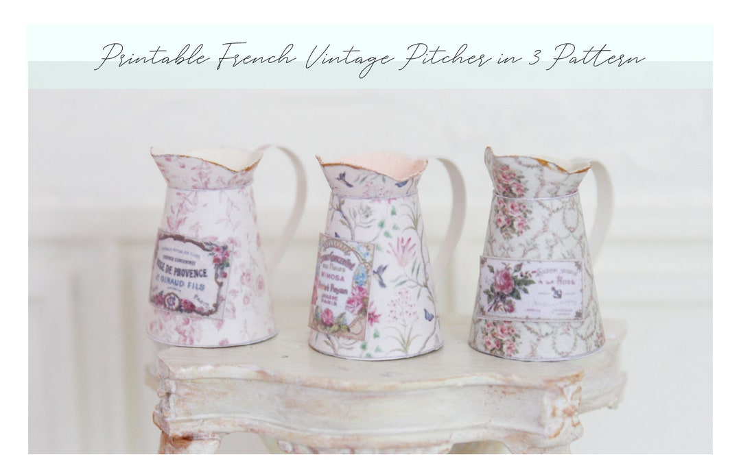 Pattern For Miniature Pitcher Dollhouse Miniature Printable- 12th Scale DIY - French Vintage Pitcher ...