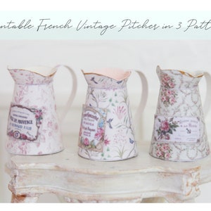 Dollhouse Miniature Printable- 12th scale DIY - French Vintage Pitcher in 3 Patterns and labels [Digital File]