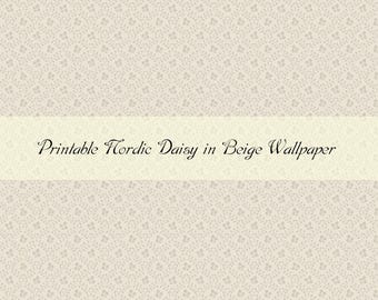 Dollhouse Miniature Printable- 12th scale DIY - Printable Nordic Daisy in Beige Wallpaper [Digital File]/Digital Vintage Paper Pattern