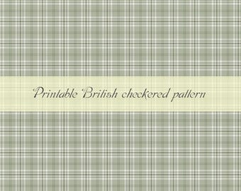 Dollhouse Miniature Printable Wallpaper- 12th scale DIY - Printable British Checkered Wallpaper [Digital File]/Digital Vintage Paper