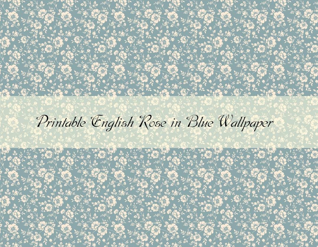Dollhouse Miniature Printable- 12th scale DIY - Printable English Rose in Blue Wallpaper [Digital File]/Digital Vintage Paper Pattern
