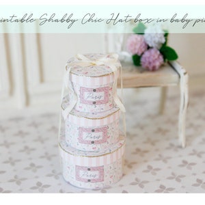Dollhouse Miniature Printable- 12th scale DIY - Shabby Chic Hatbox in Pink (3size) [Digital File]