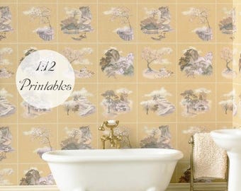 Dollhouse Miniature Printable/ Digital Vintage Paper Pattern- 12th scale DIY - Printable Oriental Tiles in Japanese Style [Digital File]